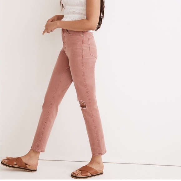Madewell The Momjean Garment Dye Edition Coral Salmon Knee Rip Sz 28 - Picture 3 of 15